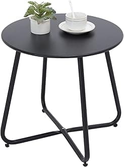 Outdoor Table Small Patio Side Table, Round Metal Side Table, Weatherproof, Portable, Outdoor End for Garden, Balcony, Yard (Black)