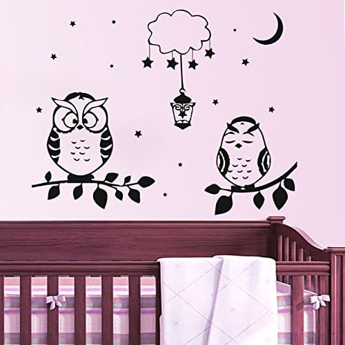 Wall Decals Decal Vinyl Sticker Owl Twig Moon Clouds Lantern Star Nursery Bedroom Playroom Home Decor Art Murals MN157