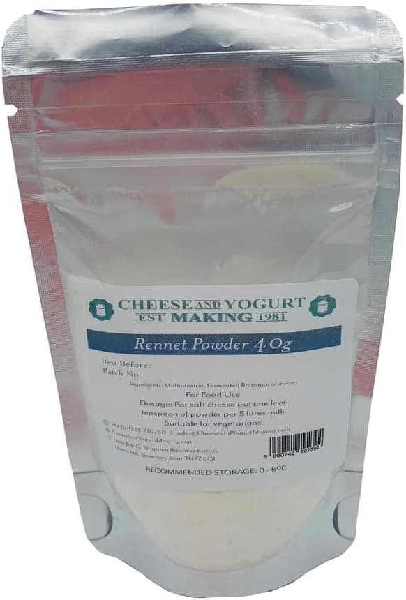 Rennet Powder for Cheese Making, GMO-Free, Granular Rennet Extract, Vegetarian, Halal, Ideal for All Cheese Types, Long Shelf Life, Easy-to-Use - 40g