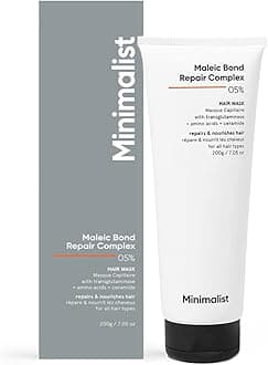 Minimalist Hair Mask for Damaged Hair & Frizzy Hair | Post Shampoo | Maleic Bond Repair Complex 5% | Transglutaminase, Amino Acids & Ceramides | For Women & Men | 7.05 Oz/200 gm