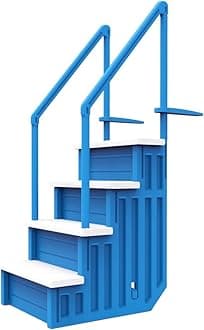 Above Ground Anti-Slip Pool Steps to Deck | Safety Swimming Pool Ladder | Designed for Above Ground Swimming Pools | Holds Up to 250 Pounds | Blue w/White Steps