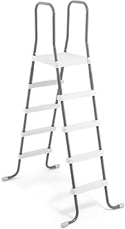 Intex 28067E Steel Frame 52" Pool Entry Step Ladder with Secure Non-Slip Steps for Above Ground Outdoor Swimming Pools, Silver