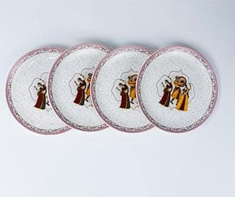 GOLDEN QUEEN'S Bone China Snack Plates Set - Pack of 4|Perfect for Small Bites, Desserts, Appetizers, Salads, Tapas, Cheese Boards|7 inches Wide|Microwave Safe - Dance of Harmony, Multicolor