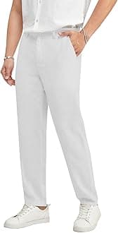Ryannology Men's Casual Linen Pants Elastic Waist Slim Fit Beach Yoga Business Lightweight Cotton Trousers Pants with Pockets