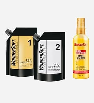 Wondersoft Professional Pro Keratin Hair 500ML Straightener Cream & 500ML Neutralizer With Olive Oil & Wheat Protein With Pro Keratin Serum 100ML