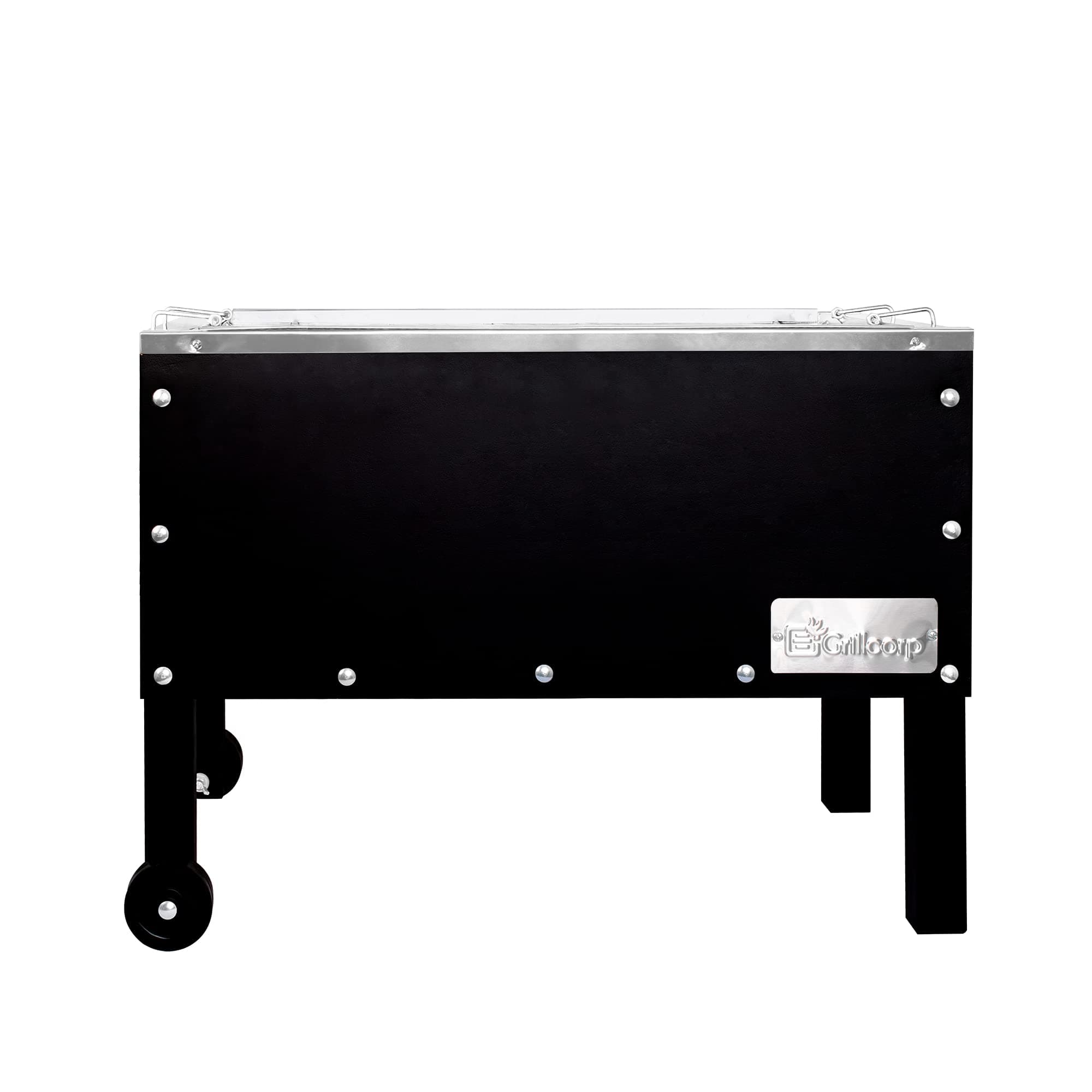 Caja China MEDIUM Stainless Steel Roasting Box with Front Wheels, Chinese Box Grill, Pig Roaster, Pizza Grill, Wooden Handle (Black)