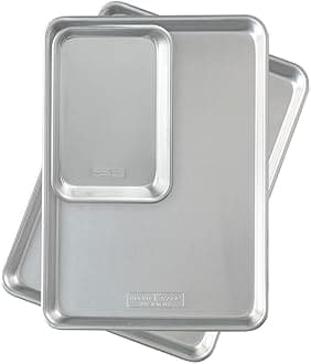 Naturals Half Sheet Set - USA Made Aluminum Commercial Quality Sheet Pan for Baking or Roasting, Encapsulated Galvanized Steel Rim Prevents Warping, 2pk Half + 1/8 Sheet