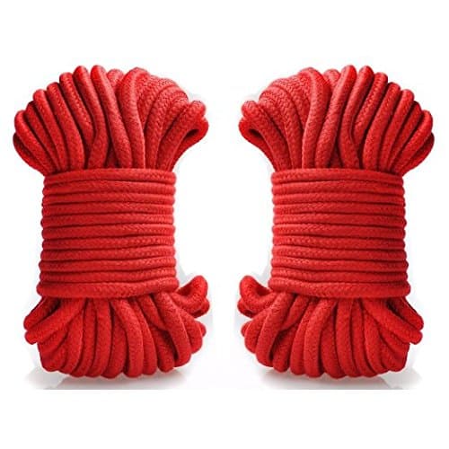 2pc Soft Cotton Rope 10m 32-Foot Soft Silk Rope Shibari SM Rope Climbing Camping Couple Sex Play Game (Red+Red)