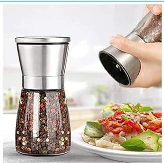Marve Beautiful Stainless Steel Salt & Pepper Grinders Refillable Set - Salt/Spice Shakers with Adjustable Coarse Mills - Easy Clean Ceramic Grinders with Funnel (Small Pepper Mill 1 Pcs)