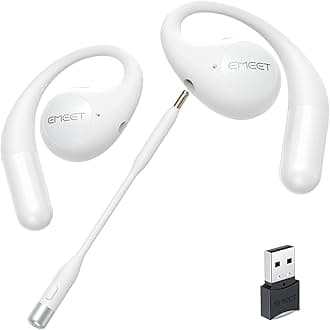 EMEET Airflow Open Ear Headphones with Mic, Bluetooth 5.3 Wireless Headsets with Detachable Microphone, ENC Noise Cancelling, Multipoint Pairing, Bluetooth Headset for Work, Home, Office（White）