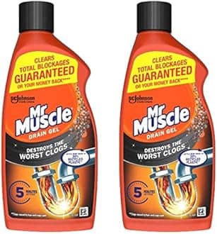 Mr Muscle Drain Unblocker, Sink & Drain Cleaner, Heavy Duty Power Gel, 2 x 500 ml