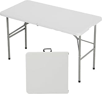 4Ft Heavy Duty Portable Folding Table - Plastic Dining Table Indoor Outdoor justable Height Folding with Carrying Handle, Camping and Party,White