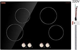 VEVOR Induction Cooktop, 6600W Electric Countertop Burner, 4 Burner Knob Control Stove, Built-in Induction Cooktop with 12 Temperature Settings, Glass Surface, Auto Shut-Off