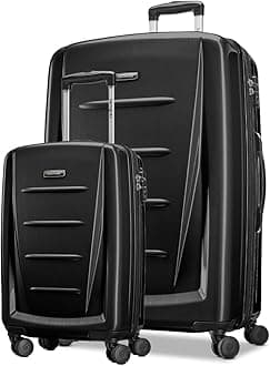 Samsonite Winfield 2 2 Pc Set (57 + 80 cm), 4 Spinner Wheels, Polycarbonate, Brushed Anthracite|Cross Ribbons|Expandable|Inner Mesh Zippered Pocket|TSA Lock - 3 Years International Warranty