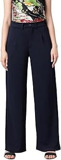 KOTTY Women's Relax Fit Straight Leg Tie Waist Pants