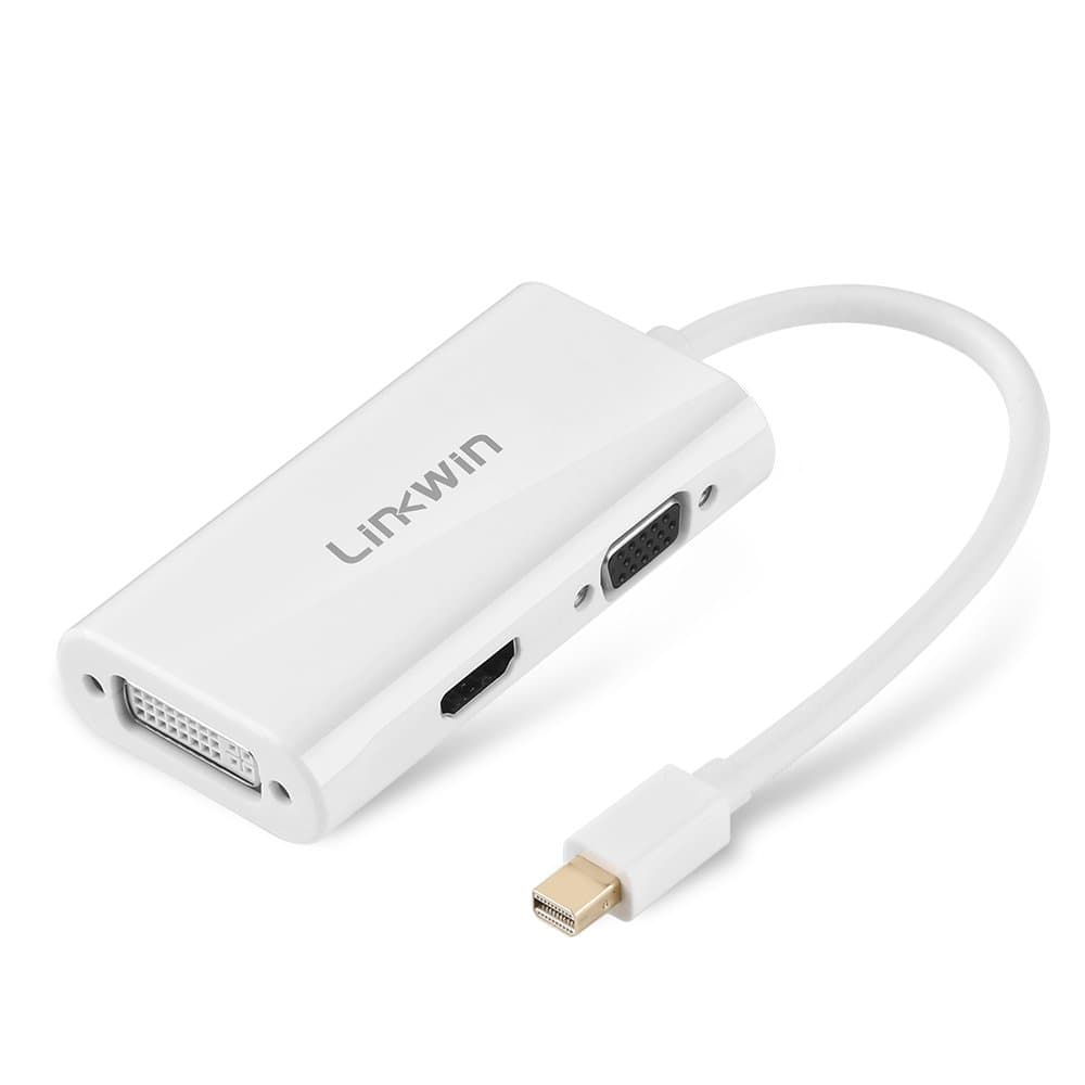 Mini Displayport to HDMI :Thunderbolt to HDMI Cable Adapter,Mini DP to HDMI DVI VGA Cable Adapter 3 in 1 Compatible for Mac, 2015 MacBook Pro Air, iMac, Surface Pro3 Pro4, Google Chromebook, PC, White
