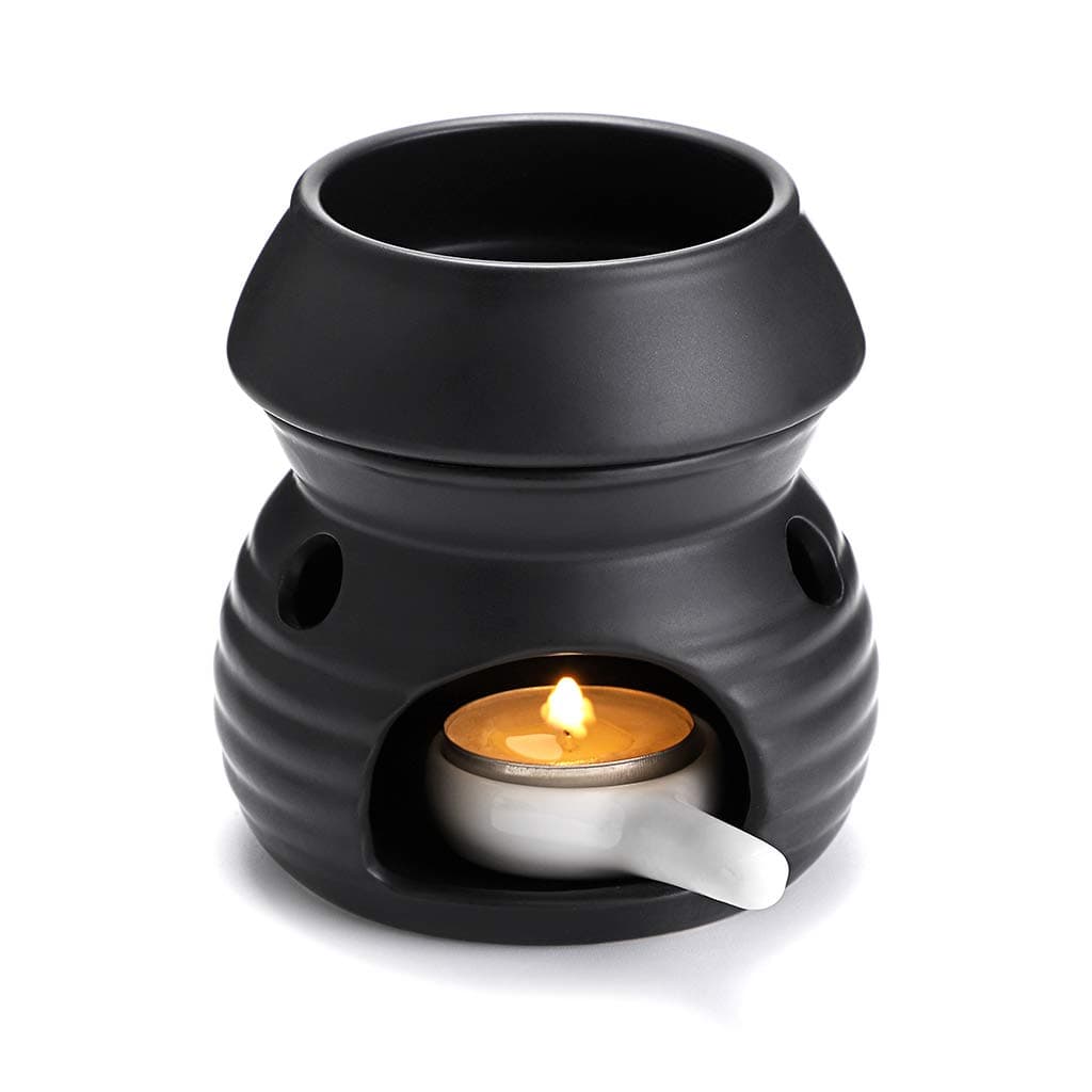 BSTKEY Ceramic Essential Oil Burner Wax Melt Burner with Candle Spoon, Decorative Home Aroma Oil Burner Candle Holder, Gourd Model (Black)