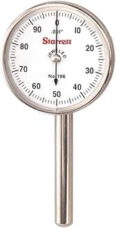Universal Dial Test Indicator Set with Back Plunger - White Face, 0-100 Reading, 200" Range, .001" Graduation, 1/4" Shank Diameter for Mounting - 196B1