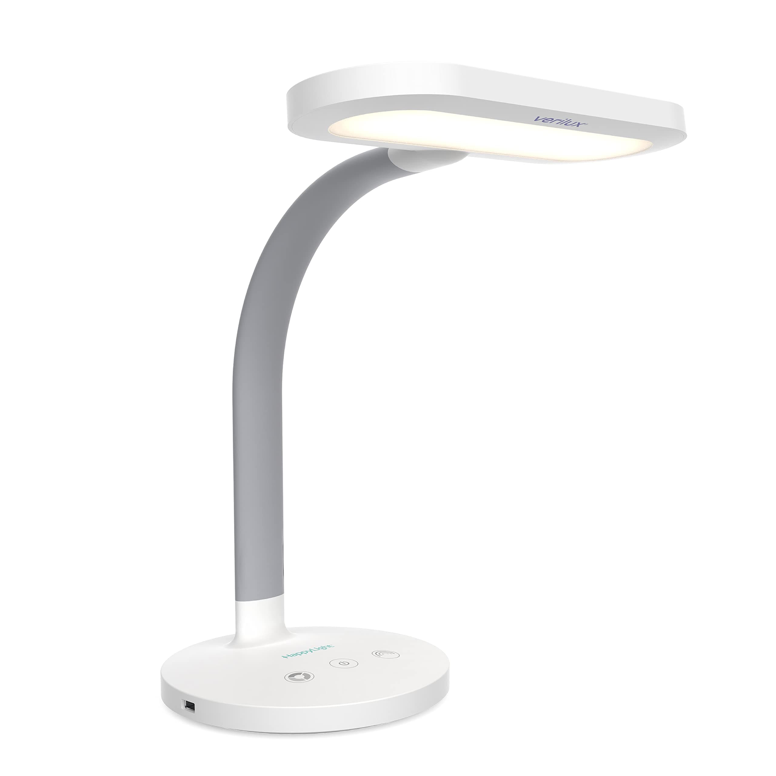 Verilux HappyLight Duo - 2 in 1 Light Therapy & Task Desk Lamp - UV Free Full Spectrum LED 10,000 Lux Adjustable Brightness and Color Flexible Gooseneck with Integrated USB Charging Port