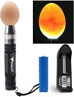 Powerful Professional LED Light Egg Candler Incubator Stainless Steel Tester for All Egg Type, Ultra Bright, Powered Portable, with Full Illustrated Egg Candling Guide (B- Include Batteries)