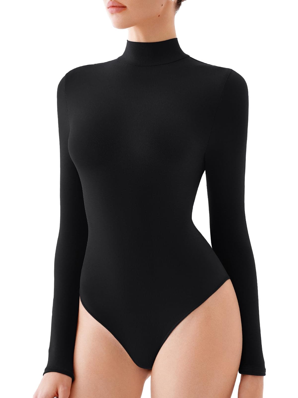 Women's Turtle Neck Long Sleeve Bodysuits Basic Slim Fit Double Lined Layering Tops for Fall & Winter