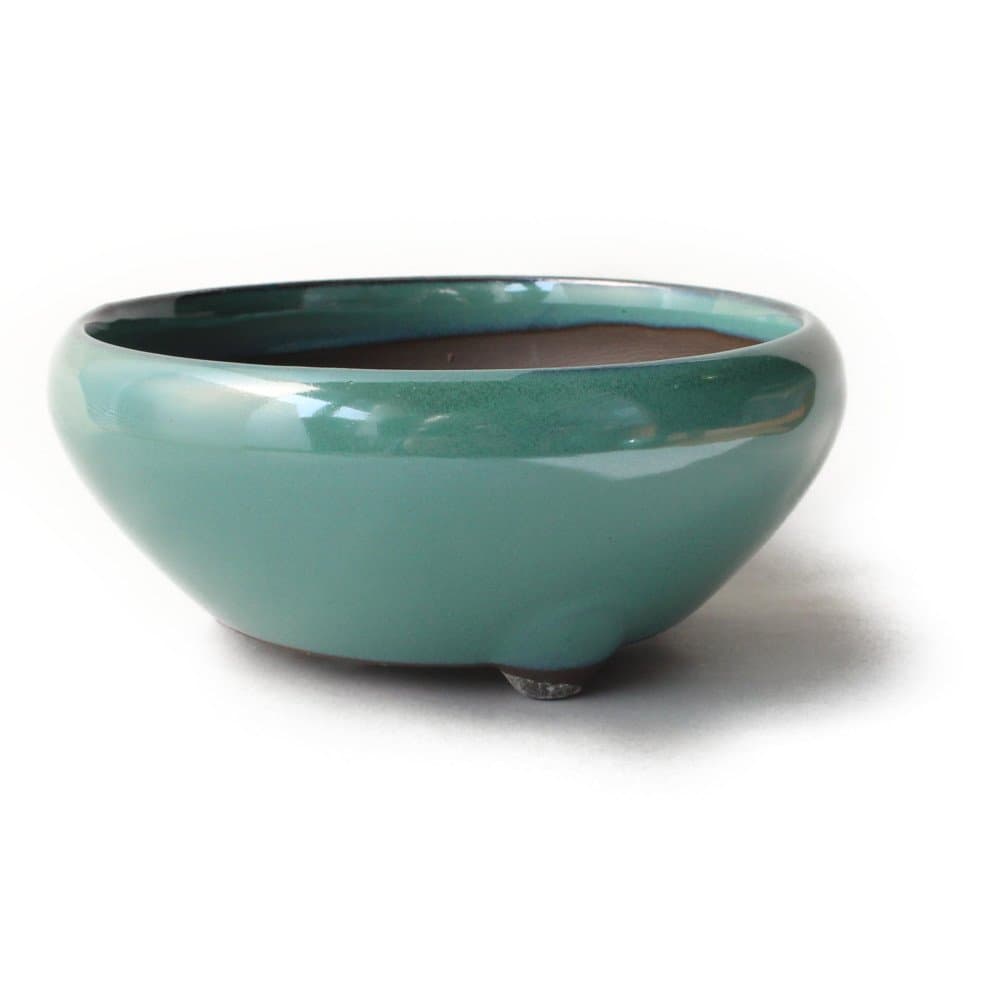 Bonsai Pot Ceramic Round Shape Three Legs Glazed (5, Oribe-Yu)
