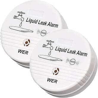 WER Water Leak Alarm Sensor, Battery Operated Leak Alert, 90dB Water Detector for Basements, Bathrooms, Laundry Rooms, Kitchens, Garages and All Office Areas (Shipped Without Battery, 2 Pack)