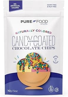 Pure Food By Estee Natural Rainbow Candy Coated Chocolate Chips, 5oz | Cosmic Brownie Sprinkles | Vegan | Mini Colored Chips for Baking | Soy Free, Gluten Free, Dairy Free, Nut Free