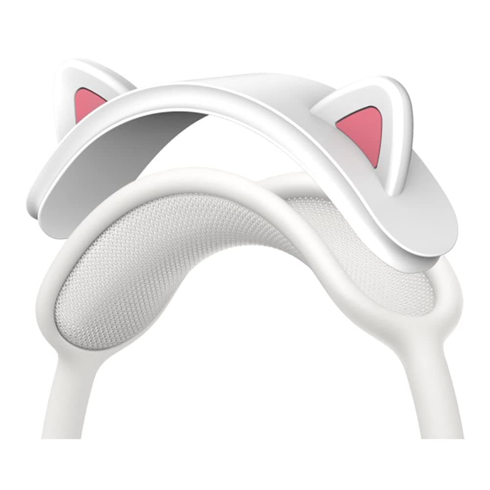 Compatible with Airpods Max Case Cute Creative Funny Personality Cat Ear Shape Anti-Scratch Protective Cover (White)