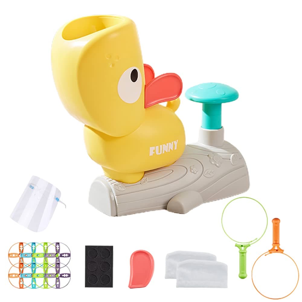 Dog-Themed Flying Disc Launcher Toy, Step-on Mechanical Launch, 8 Flying Discs & 2 Catch Nets,ABS Plastic, Ages 3+, Yellow