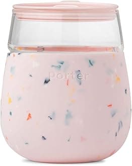 W&P Porter Wine Cocktail Glass w/Protective Silicone Sleeve Terrazzo Blush 15 Ounces On-the-Go Reusable Portable Dishwasher Safe