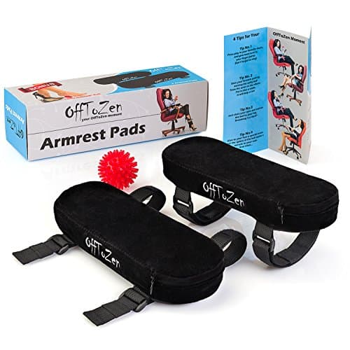 OffToZen Memory Foam Armrest Pads | Comfortable Elbow Pillows for Office Chair (Pair) - Ergonomic Design, Arm Support, and Forearm Pressure Relief | Soft Black Velvet Arm Rest Cover & Anti-Slip Bottom