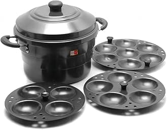 - Hard Anodised Aluminium Idli Maker/Non-Whistling Traditional Idli Cooker/Idlipot, Cooking 16 Idli Size 36, Black Color. Idli steamer works on gas and induction stove.