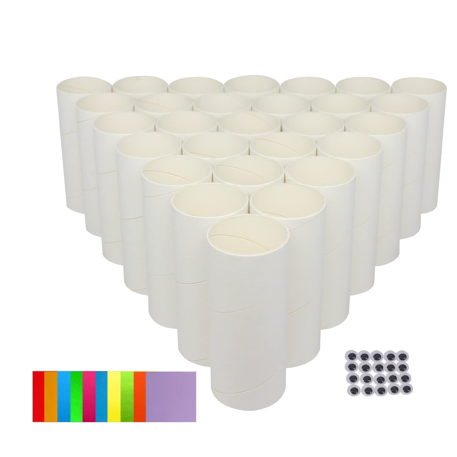 40 Pack Cardboard Tubes Bulk Craft Roll Tubes, Empty Toilet Paper Rolls For Craft DIY Art,1.6X3.9 Inch Craft Tubes Come with 100 Sheets Colorful Paper and 80 Pieces Wiggle Eyes (White)