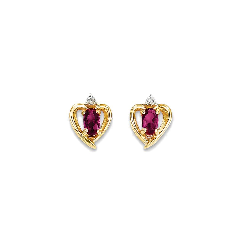 14k Yellow Gold Heart Ruby and Diamond Drop Earrings