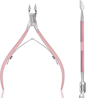 Jestilo Cuticle Remover Tool Set with Cuticle Cutter and Cuticle Pusher - Stainless Steel Professional Cuticle Nipper and Pusher Nail Care Tools for Salon and Level Mani-Pedi at Home (Pink)