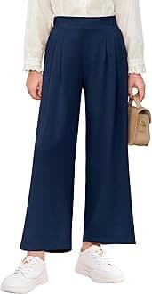 Girls High Waisted Uniform Pants Kids Wide Leg Dress Pants Casual Trousers with Pockets 5-14 Years
