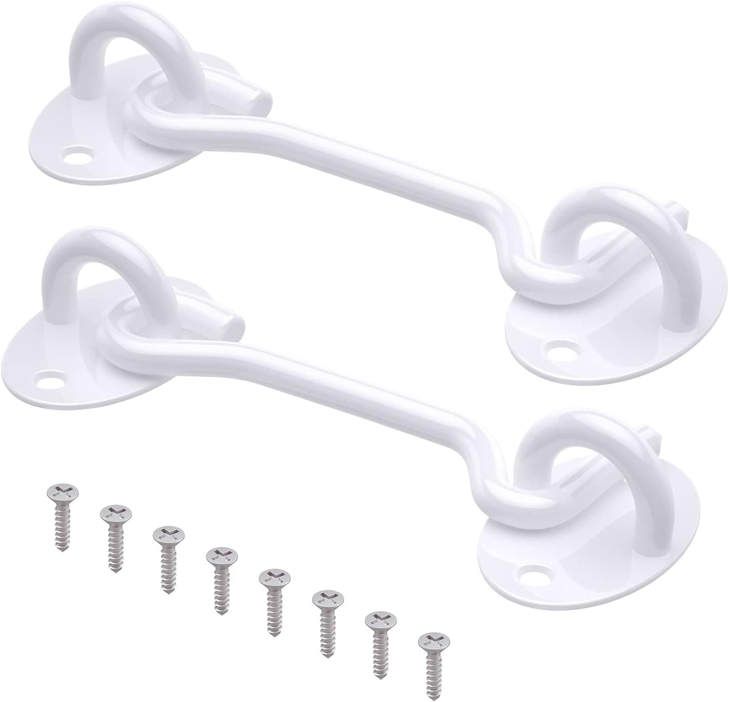 Door Hook and Eye Latch White 100mm - 2PCS Cabin Hooks and Eye Latch 4 inch Gate Hook Lock Heavy Duty Stainless Steel for Window Garden Shed Patio