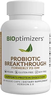 BiOptimizers P3-OM Proteolytic Prebiotics & Probiotics Supplement – Lactobacillus Plantarum for Digestive & Immune Health – Bloating & Gut Relief Support for Men & Women (60 Vegan Capsules)
