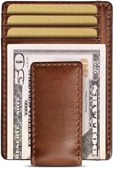 House of Jack Co. HOJ CARRYALL Mens Leather Money Clip Wallet-Strong Magnetic Front Pocket Wallet-Exterior ID Window