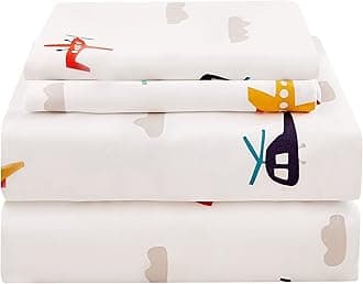 JSD Airplane Kids Sheet Set Twin Size, 3 Piece Soft Printed Microfiber Bed Sheets Deep Pocket