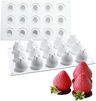 3D Strawberry Silicone Mold for Baking Mousse Cake Dessert Mold Pastry Chocolate Mold Fruit Shape Cake Decoration Mold (15 Cavity)