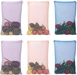 Clazkit Set Of 12 Reusable Fridge Storage Bags For Vegetables and Fruits Dual Layer Mesh Net Multipurpose Multi-Size Kitchen Storage Bags Organizer with Sturdy Zipper