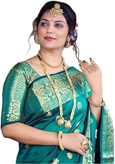 Women's Pure Kanjivaram Silk Saree Soft Design With Blouse Piece For Wedding (Vruksh-53) (Rama Green)