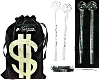 Oil Crystal Honey Pipe 6 Inch (7mm/6 Inch/2 Pieces Combo Value Pack) Incl. Velvet Pouch & Pipe Cleaner