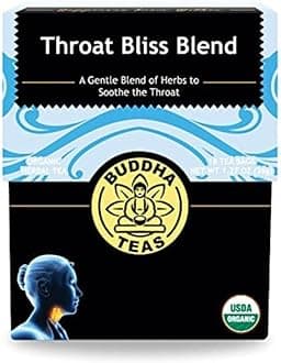 Buddha Teas - Organic Throat Bliss Blend - Herbal Tea - For Health & Wellbeing - With Antioxidants & Minerals - Clean Ingredients - Caffeine Free - OU Kosher & Non-GMO - 18 Tea Bags (Pack of 1)