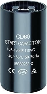 108-130 uf/MFD 110-125 VAC Round Start Capacitor ±20% 50/60 Hz CD60 Round Motor Well Pump Start Capacitor (108-130 uf/MFD)
