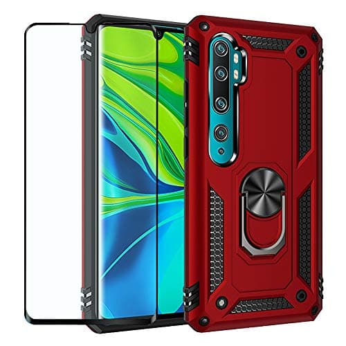 Strug for Xiaomi Mi Note 10 / Xiaomi Mi CC9 Pro Case,Hybrid Armor Heavy Duty Shockproof Protection Built-in 360 Rotatable Ring Magnetic Car Mount Case with Tempered Glass Screen Protector(Black)