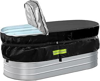 8Ft Stock Tank Pool Cover, Cold Plunge Water Trough Insulated Cover for Horse Trough Cold Plunge Ice Bath Tub Covers 2 x 3 x 8 Foot Polar Protector Stock Tank Pool Liner Hot Tub Kit Water Proof Oval