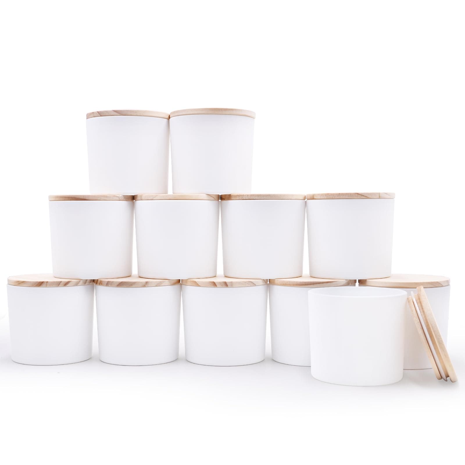 12 OZ Thick Candle Jars for Making Candles 12 Pcs, Empty Jars with Wood Lids for Spice Jars, Sample Container, Matte White